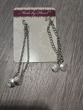 Handmade Silver Charm Dangle Faith & Dream Duo Earring Set
